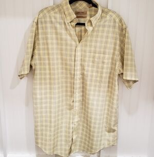 RoundTree & Yorke Large Tall Short Sleeve Yellow  Blue Plaid Button Down Shirt